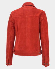 Womens Soft Suede Trucker Style Jacket Alma Ignite Red