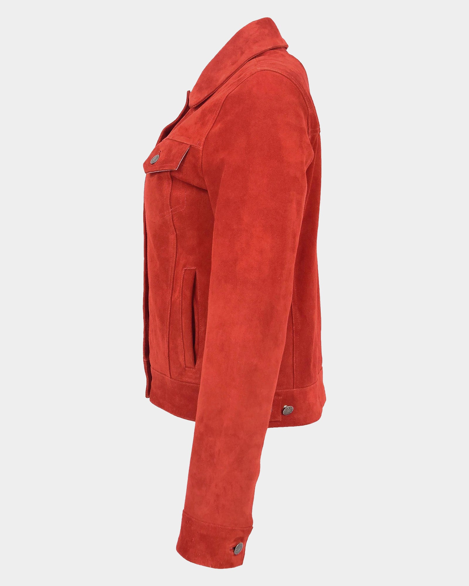 Womens Soft Suede Trucker Style Jacket Alma Ignite Red