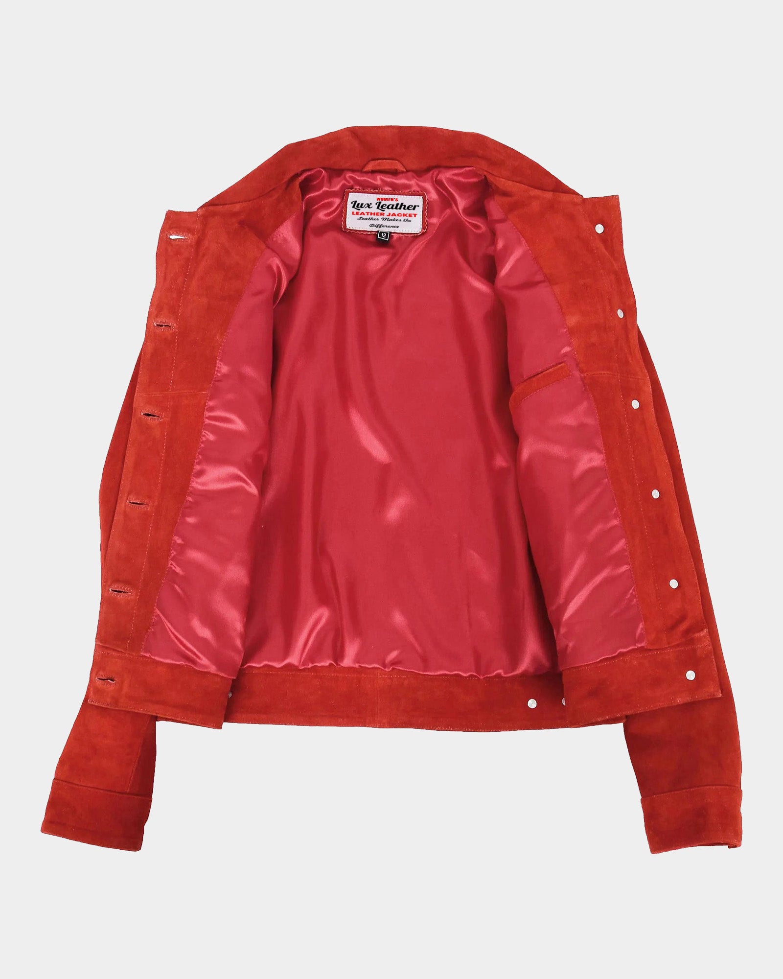 Womens Soft Suede Trucker Style Jacket Alma Ignite Red