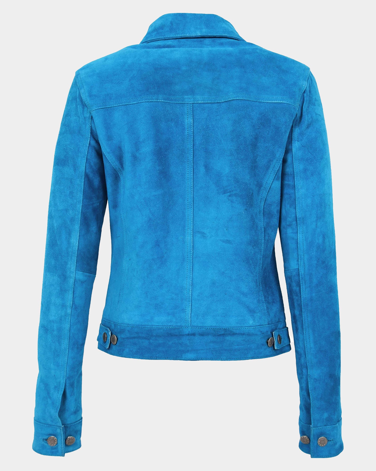 Womens Soft Suede Trucker Style Jacket Alma Teal Radiant Blue