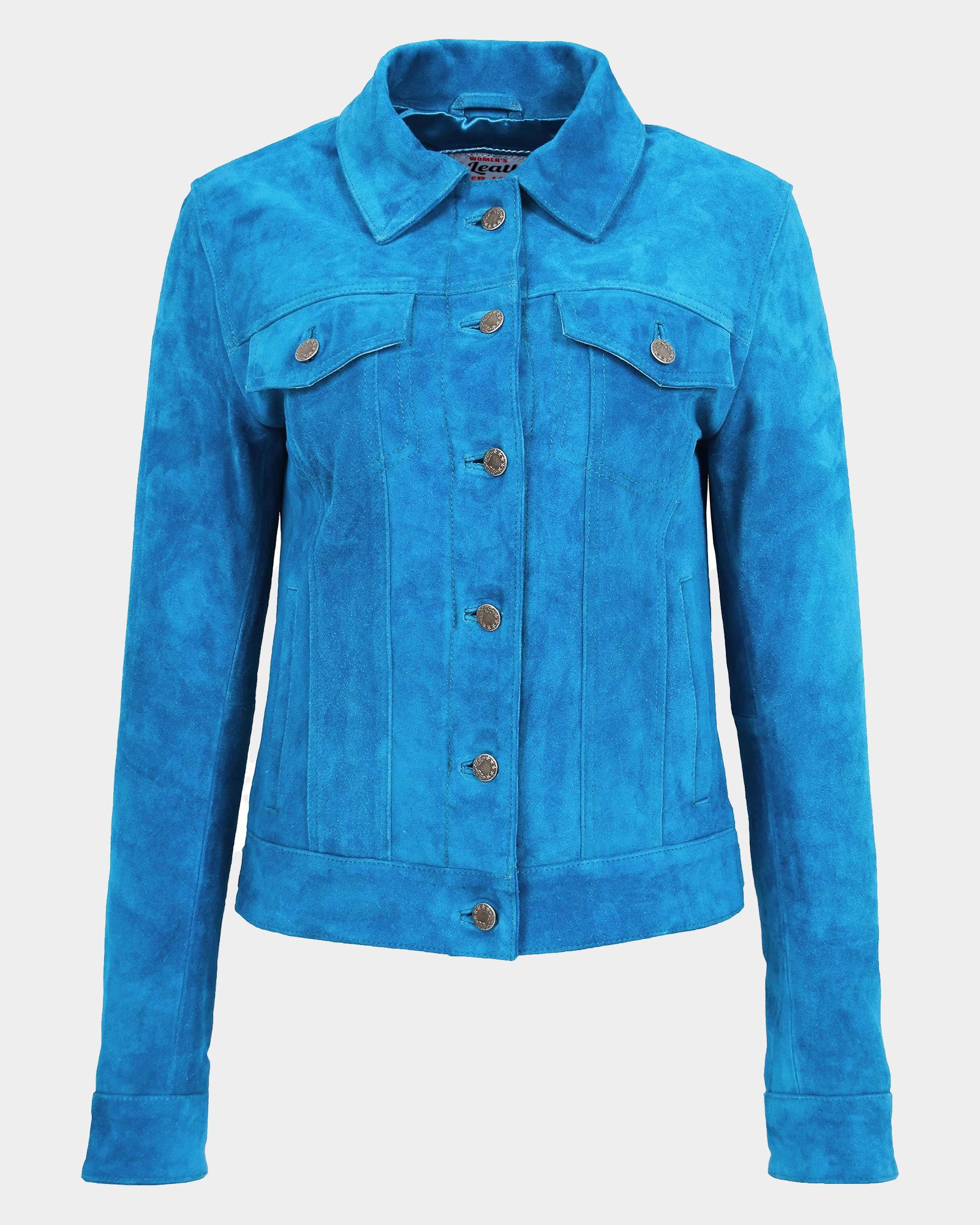 Womens Soft Suede Trucker Style Jacket Alma Teal Radiant Blue