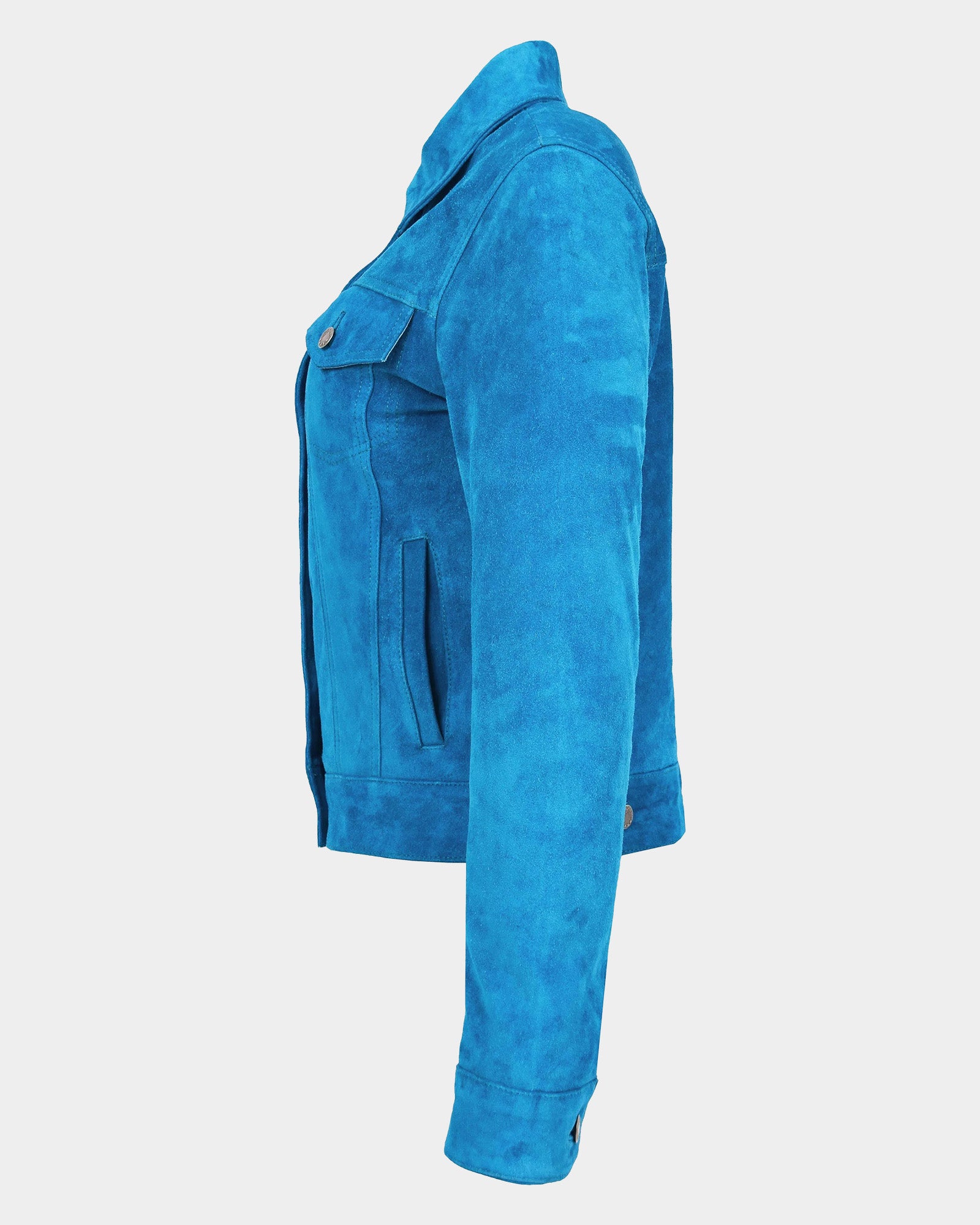 Womens Soft Suede Trucker Style Jacket Alma Teal Radiant Blue
