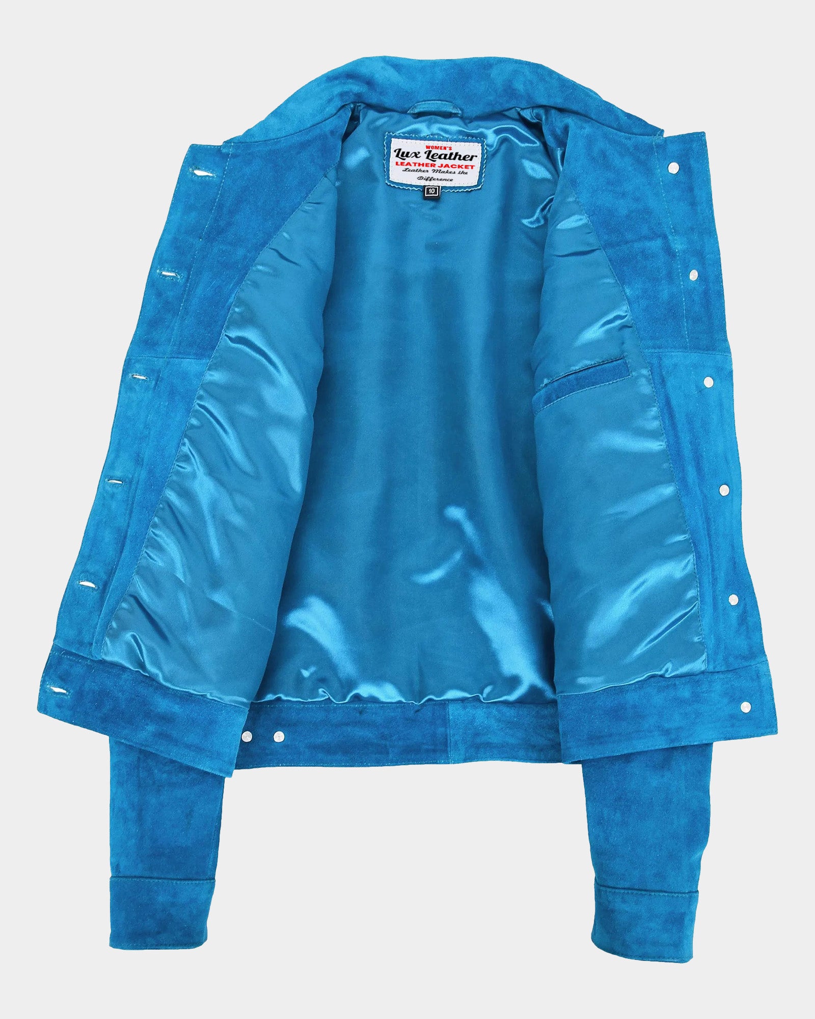 Womens Soft Suede Trucker Style Jacket Alma Teal Radiant Blue