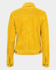 Womens Soft Suede Trucker Style Jacket Alma Vivid Yellow