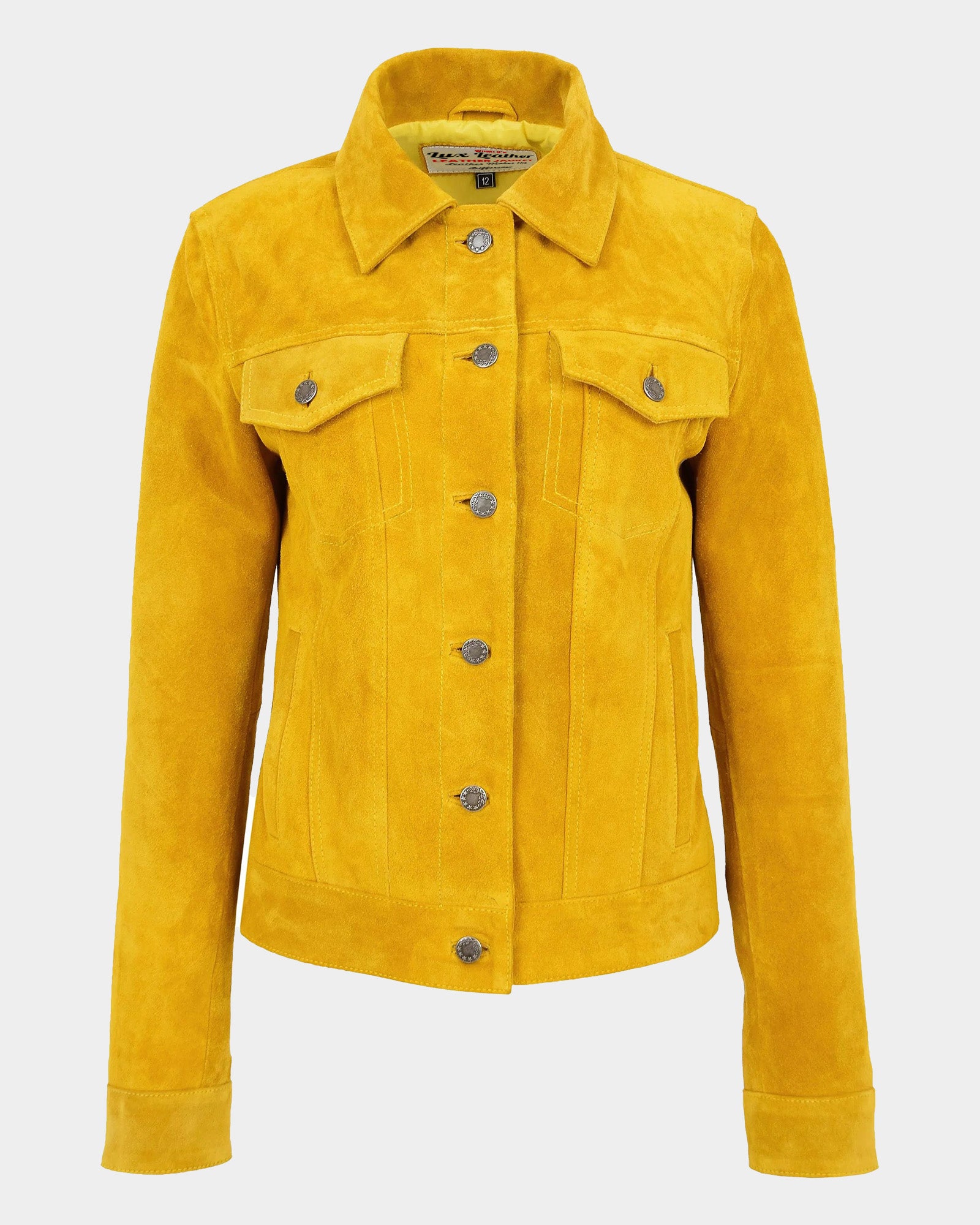 Womens Soft Suede Trucker Style Jacket Alma Vivid Yellow
