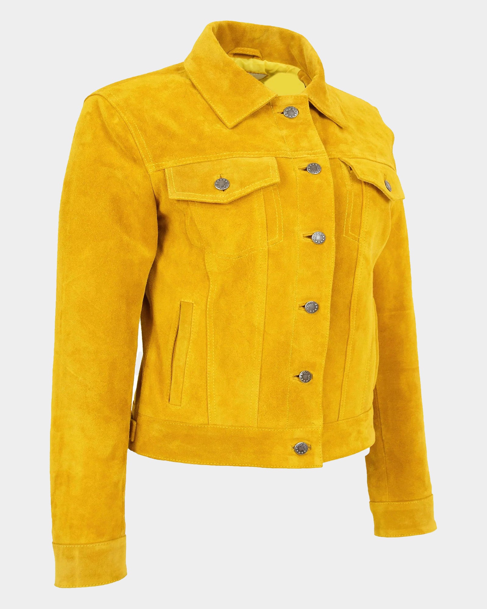 Womens Soft Suede Trucker Style Jacket Alma Vivid Yellow
