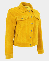Womens Soft Suede Trucker Style Jacket Alma Vivid Yellow