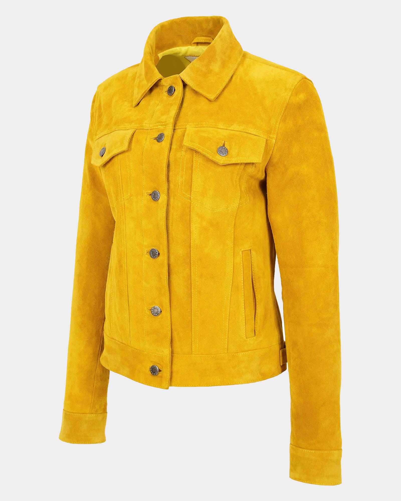 Womens Soft Suede Trucker Style Jacket Alma Vivid Yellow