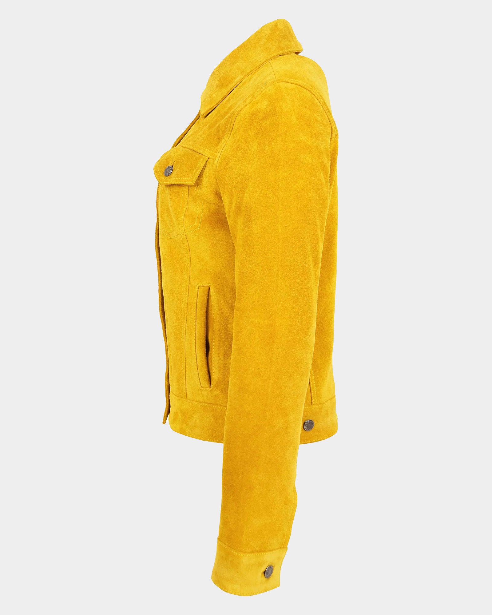 Womens Soft Suede Trucker Style Jacket Alma Vivid Yellow