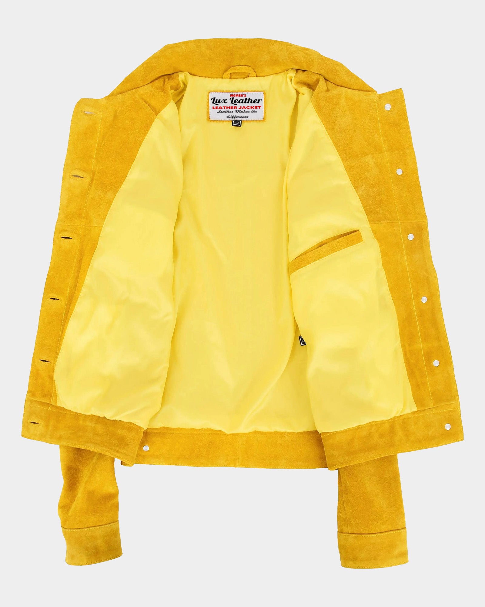 Womens Soft Suede Trucker Style Jacket Alma Vivid Yellow