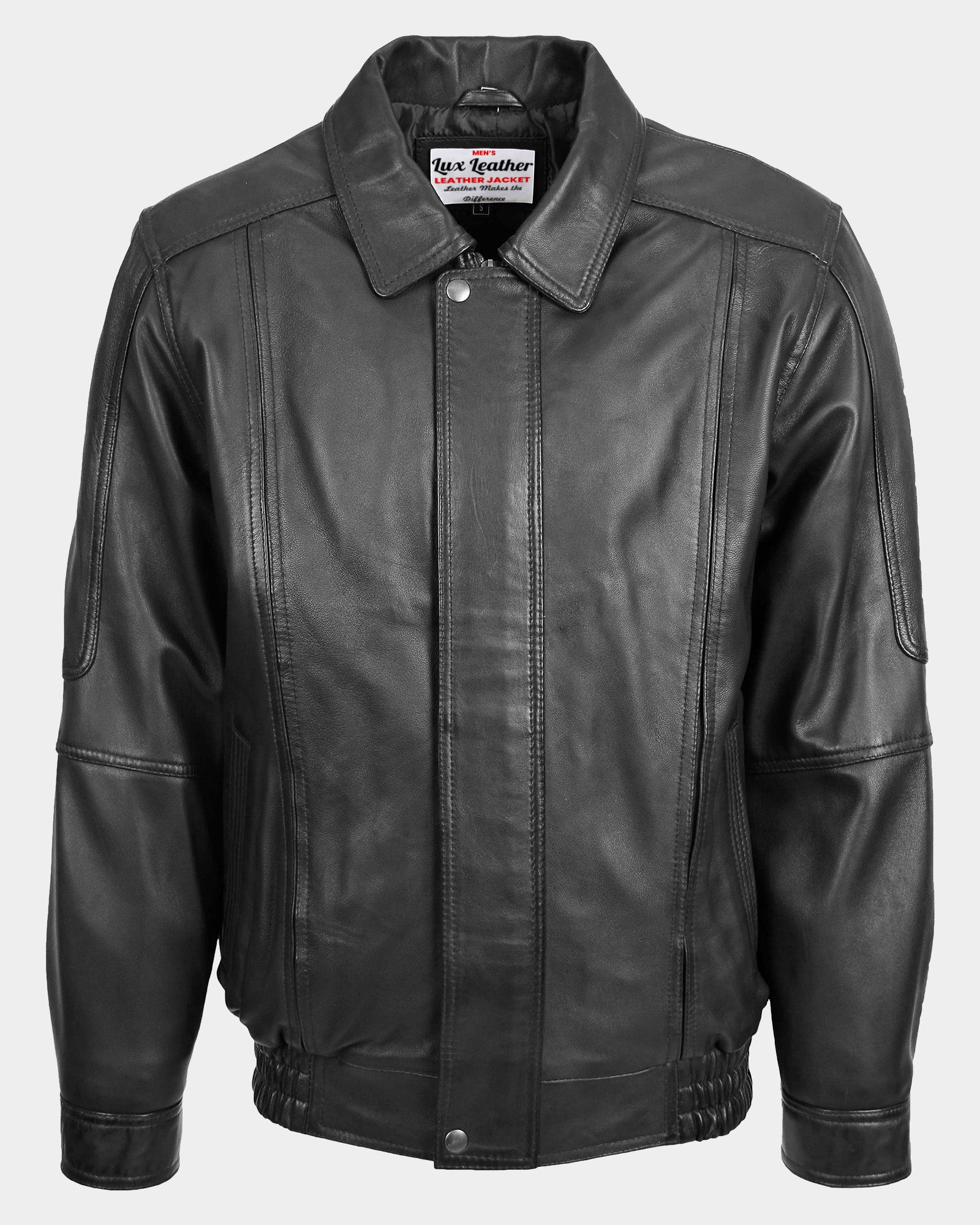 Mens Bomber Leather Jacket Classic Style Jim Nova Black