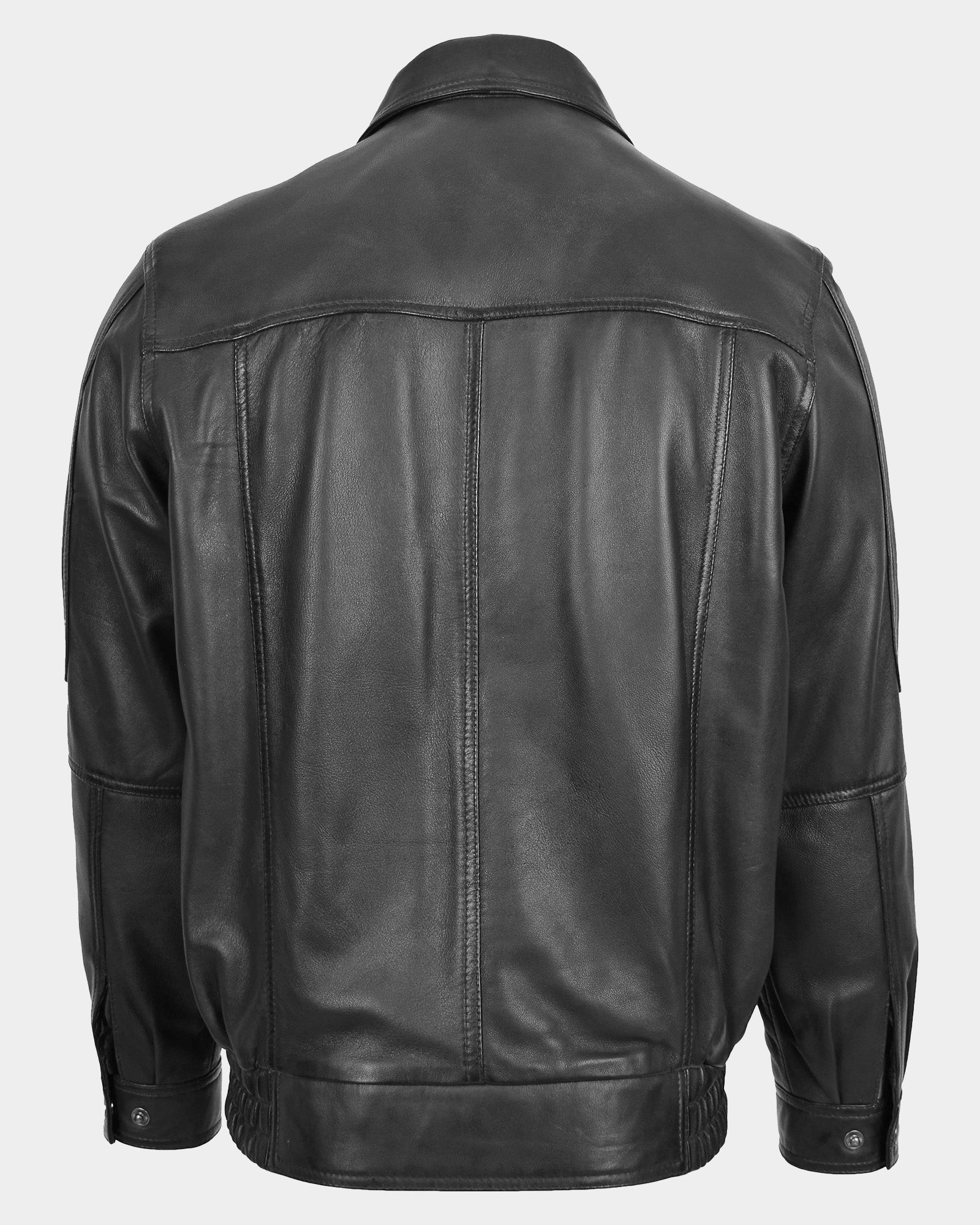 Mens Bomber Leather Jacket Classic Style Jim Nova Black