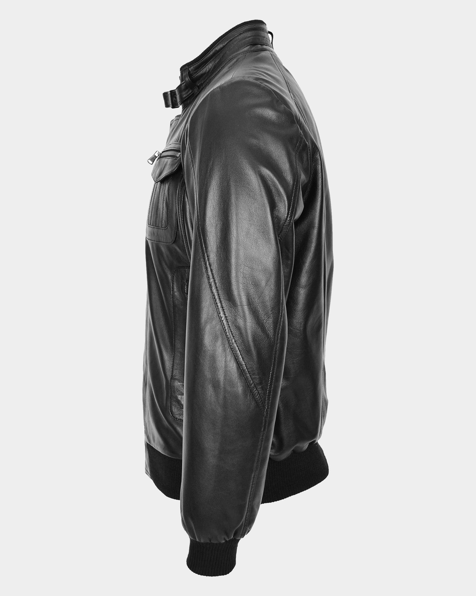 Mens Leather Bomber Flight Jacket Tom Nova Black