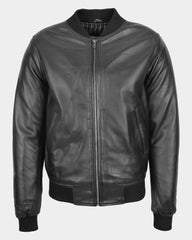 Mens Leather MA-1 Bomber Jacket Ryan Nova Black