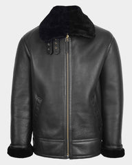 Mens Top Gun Style Sheepskin Jacket Oscar Nova Black