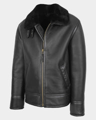 Mens Top Gun Style Sheepskin Jacket Oscar Nova Black